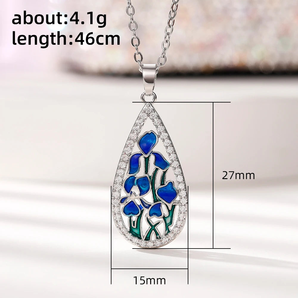 Huitan Blue Flower Enamel Pendant Necklace – Silver Chain Pendant Necklace Axl