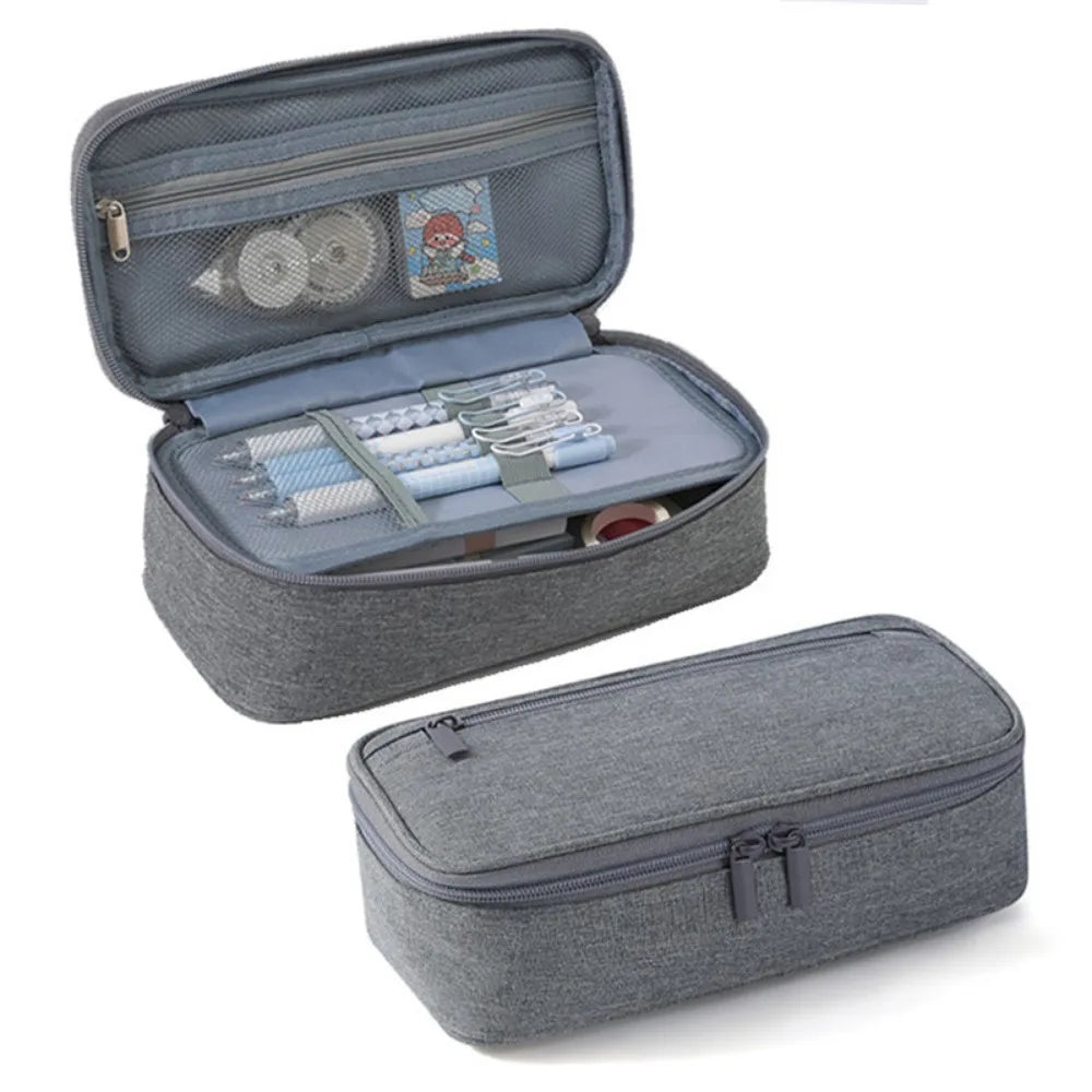 Large Capacity 2-Layer Zipper Pencil Case – Washable Pen Bag Pencil Case Axl Grey