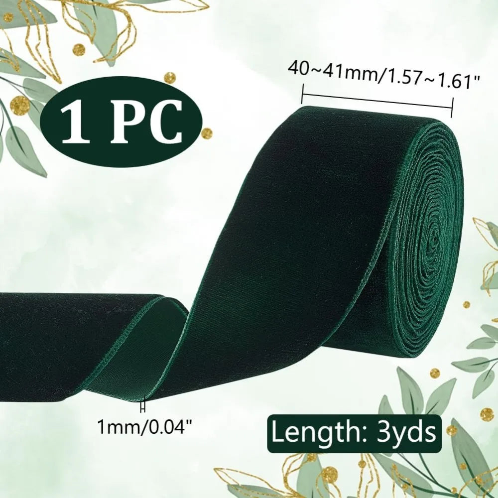 Dark Green Single Face Velvet Ribbon 41mm – 3 Yards Velvet Craft Ribbon Axl