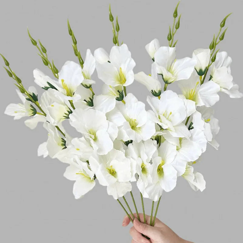 3-Pack Artificial Silk Orchid Stems – Faux Dendrobium Decor Artificial Flower Stems Axl White
