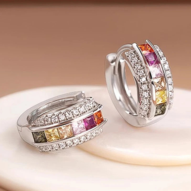 Huitan Princess CZ Hoop Earrings – Colorful & White Cubic Zirconia CZ Hoop Earrings Axl E4467