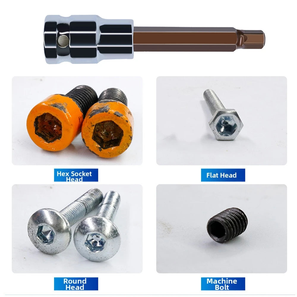 9-Pc 1/2" Drive Hex Socket Bit Set – 100mm Alloy Steel Kit Hex Socket Bit Set Axl