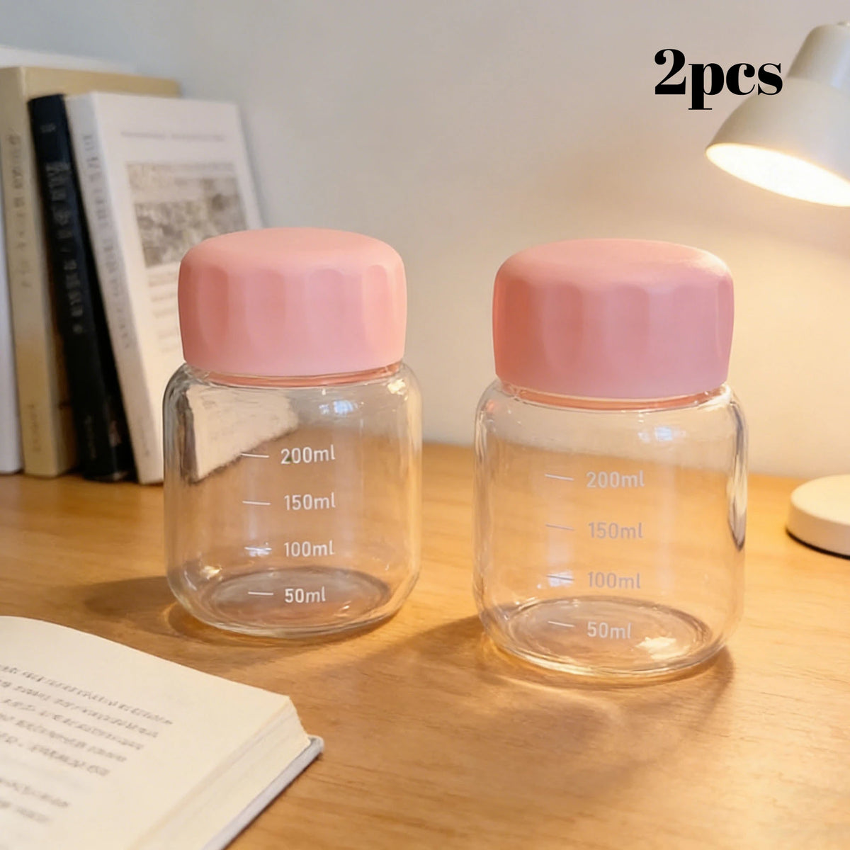 KEMORELA 200ml Mini Glass Water Bottle with Leak-Proof Lid Glass Water Bottle Axl 2PCS Pink 200ML
