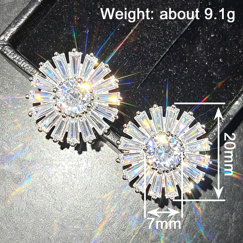 Huitan Flower CZ Stud Earrings – Cubic Zirconia Party Jewelry CZ Stud Earrings Axl