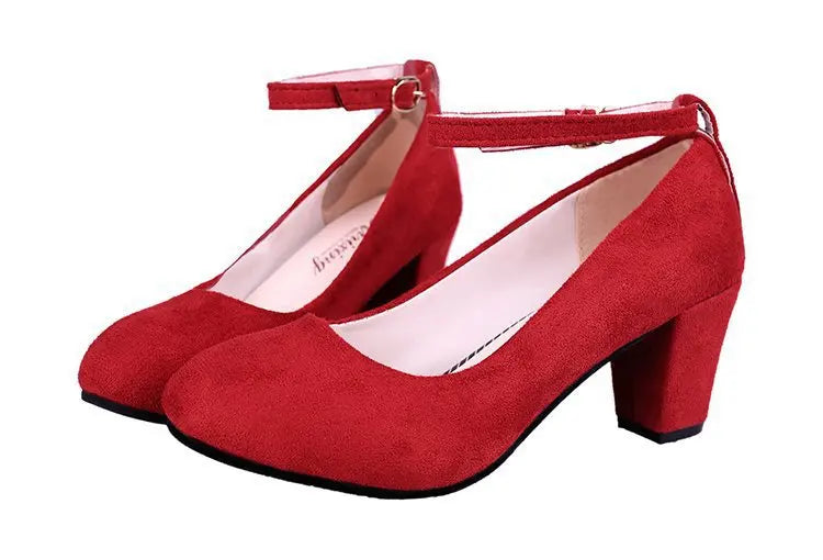 YBQJOO Women's Ankle Strap Pumps – Thick Square Heel Buckle Ankle Strap Pumps Axl