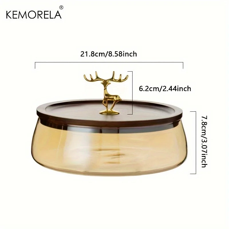 KEMORELA Glass Storage Jar with Wooden Lid | Kitchen Organizer Glass Storage Jar Axl L-Amber Elk