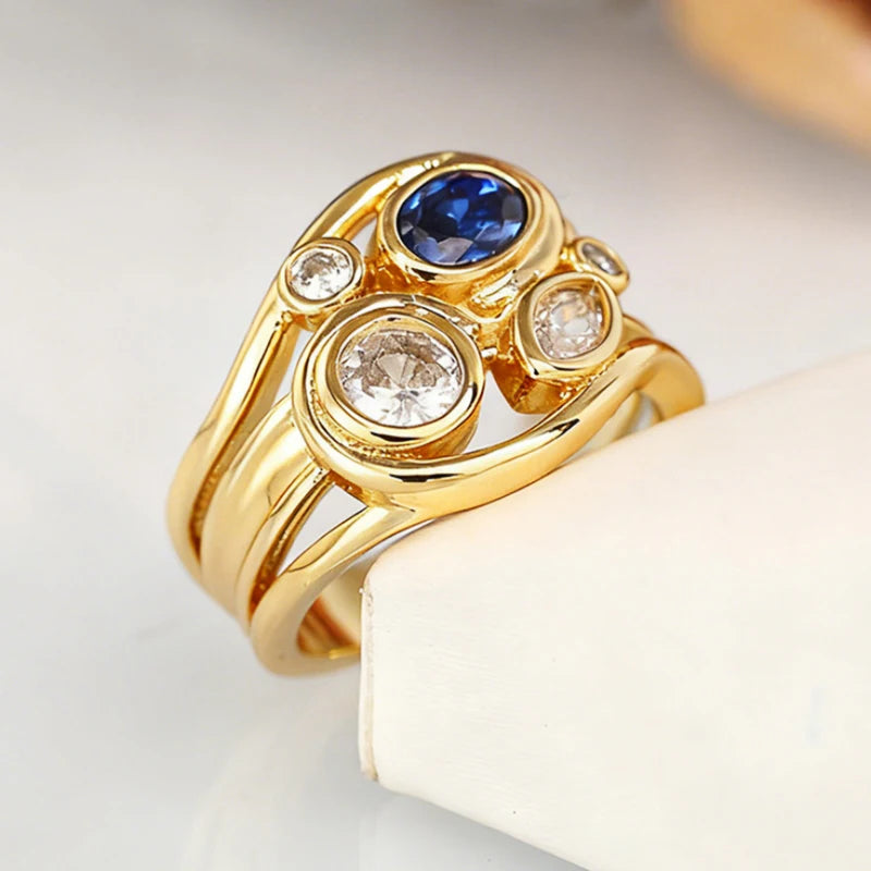 Huitan Wave Ring Women – White & Blue CZ Wedding Band CZ Fashion Ring Axl