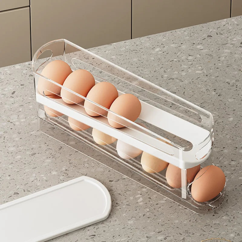Auto-Rotating Clear Egg Holder – 2-Layer Fridge Organizer Egg Fridge Organizer Axl
