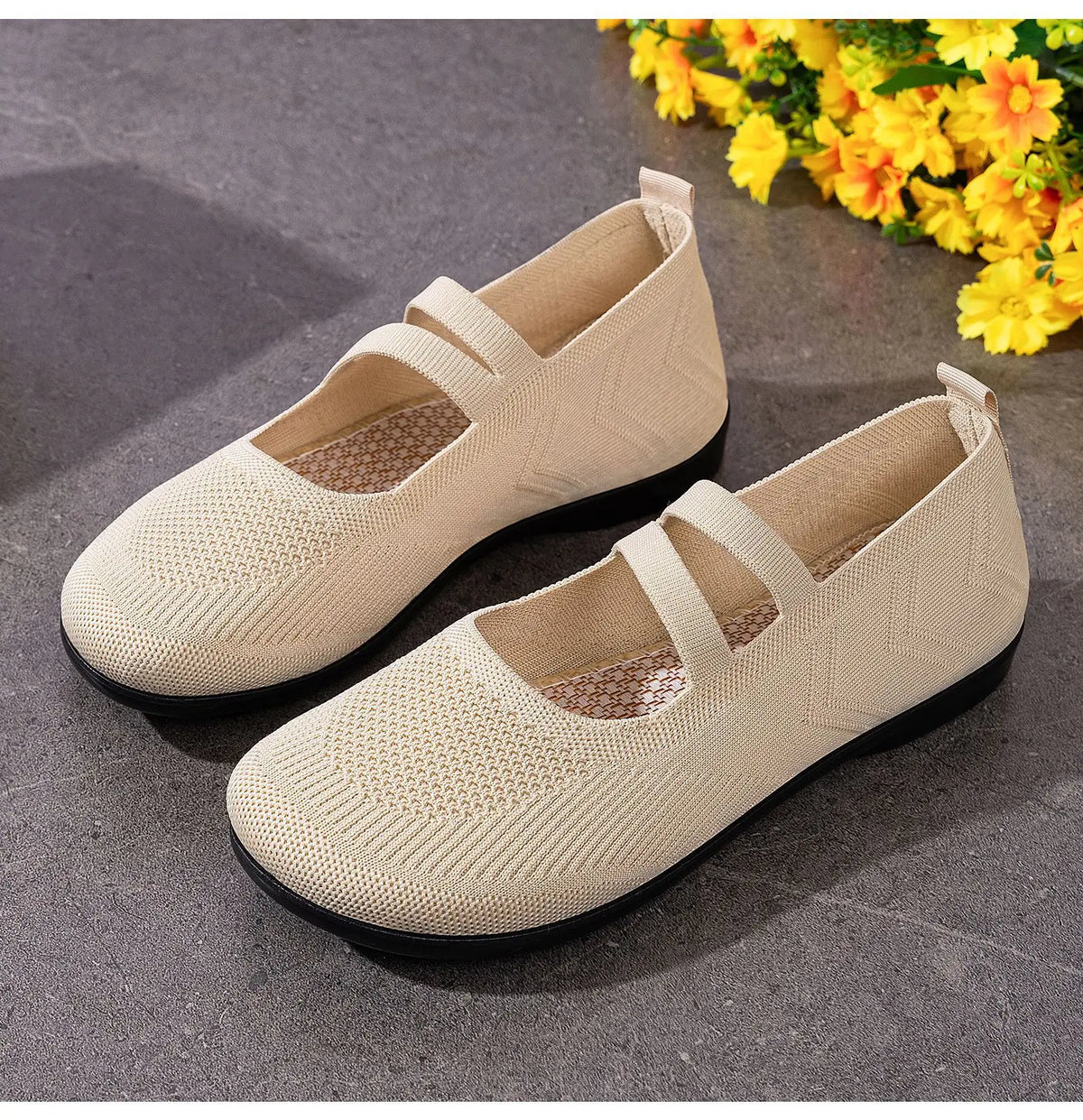 Women's Knit Mary Jane Flats – Breathable Slip-On Shoes Women's Flat Shoes Axl