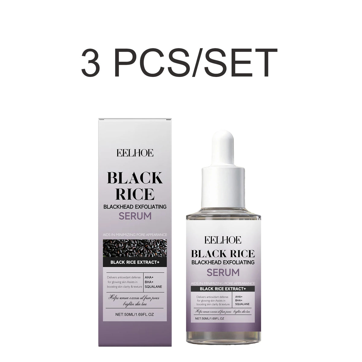 Black Rice Exfoliating Serum – PHA Pore Care & Hydrating Exfoliating Face Serum Axl 3 PCS
