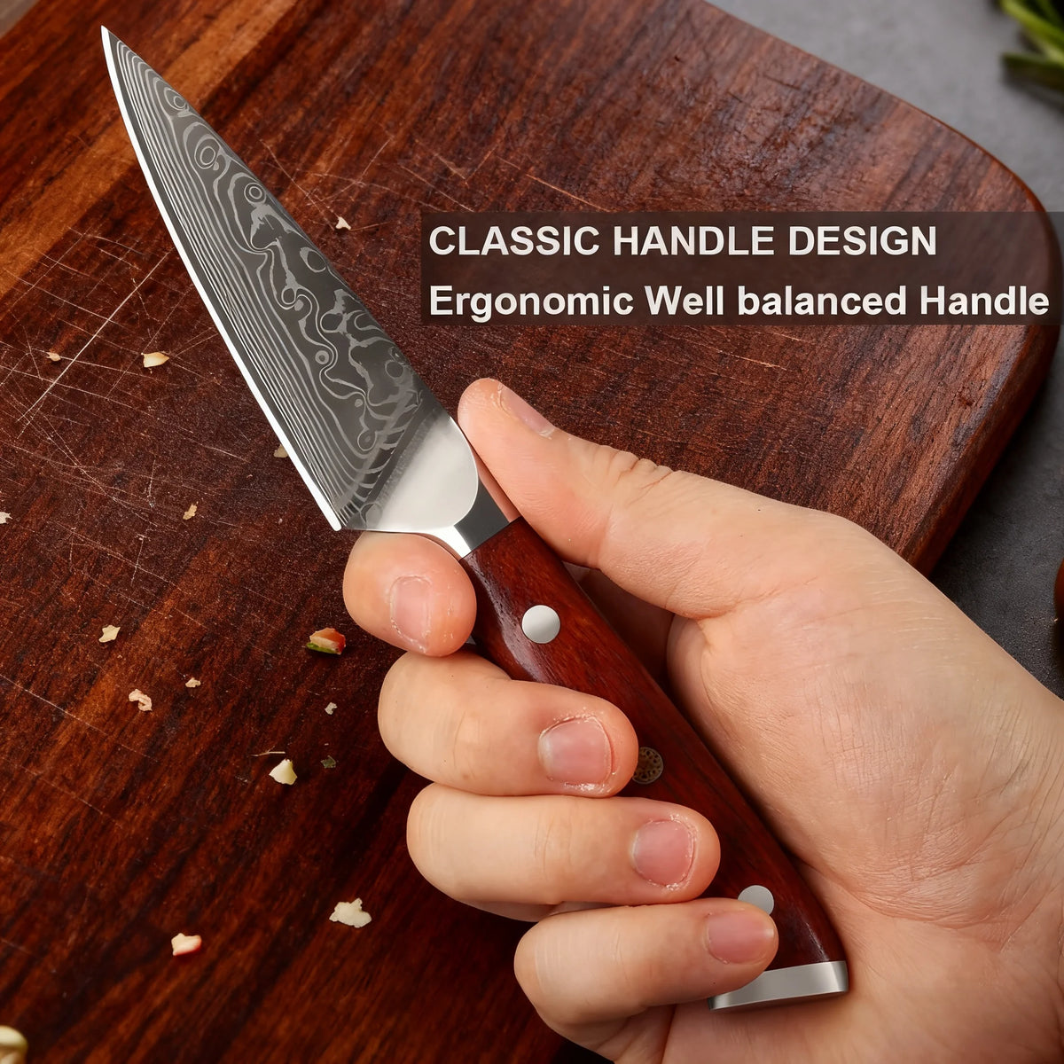 67-Layer Damascus Steel Kitchen Knife – Slicing & Peeling Damascus Kitchen Knife Axl