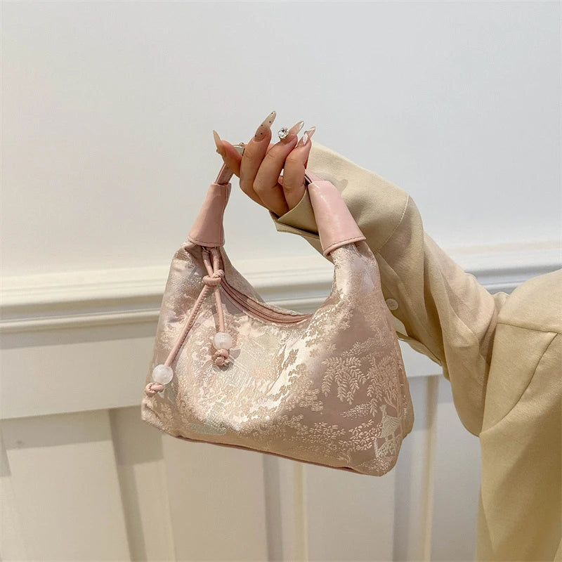 Chinese Embroidery Canvas Tote Bag | Women's Shoulder Crossbody Embroidery Canvas Handbag Axl