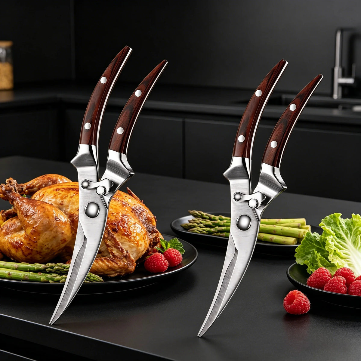 Heavy-Duty Poultry Shears – Bone Cutting Kitchen Scissors Set Kitchen Poultry Shears Axl Kitchen Scissors-2PC