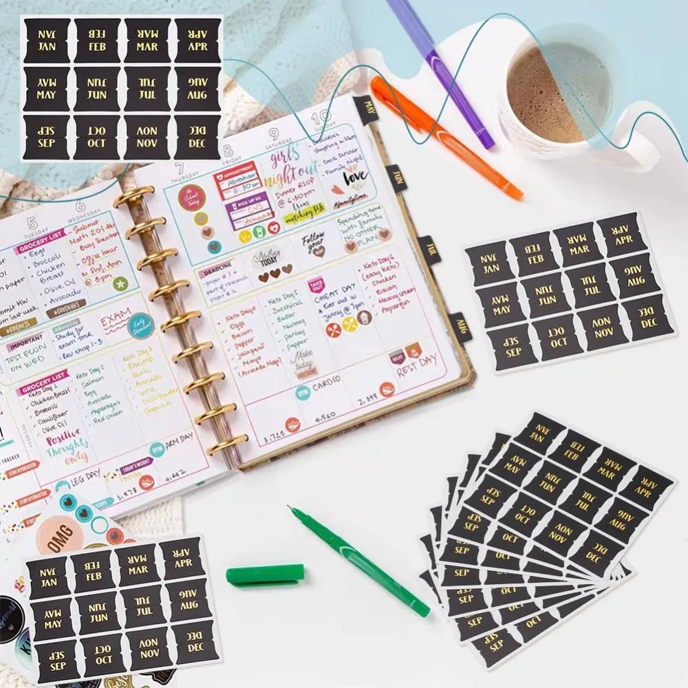 Monthly Planner Stickers Black & Gold – 120pc Self-Adhesive Labels Planner Sticker Labels Axl