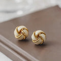 Huitan White Enamel Knot Stud Earrings – Gold Tone Women Stud Earrings Axl E4770