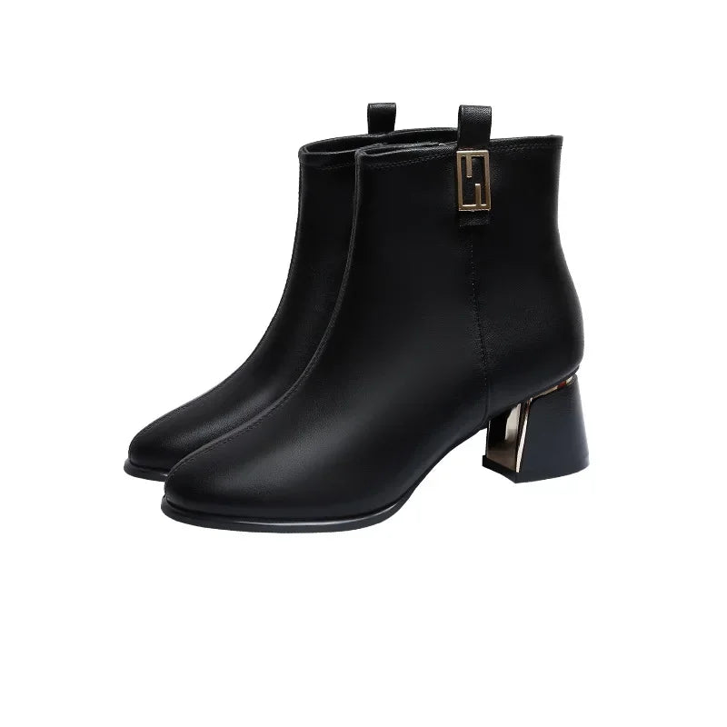 Women's PU Ankle Boots – Square Heel & Belt Buckle | Sizes 34–43 Ankle Boots Axl black -2 plush 38