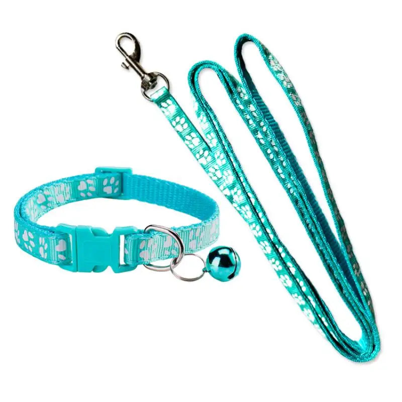 Dog Paw Print Leash & Adjustable Collar Set | Puppy Walking Lead Dog Leash & Collar Set Axl A10