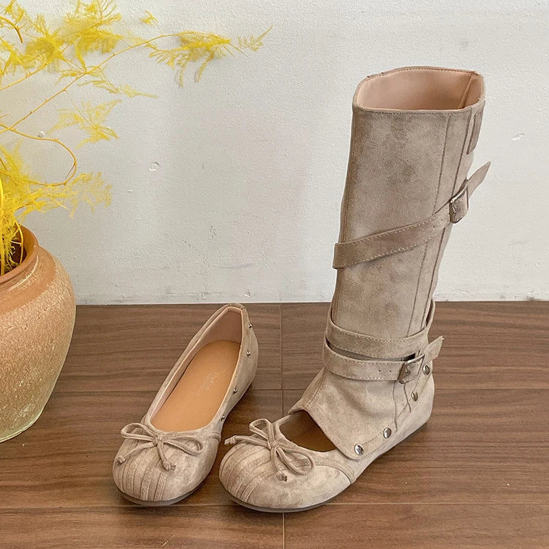 Women's Vintage Hollow Wedge Boots | Multi-Buckle Slip-On Wedge Boots Axl Khaki 38