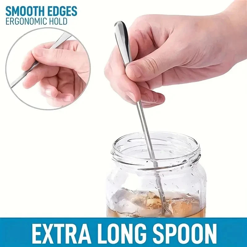 4-Piece Long Handle Stainless Steel Iced Tea & Coffee Spoons Stirring Spoon Set Axl
