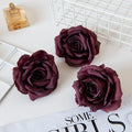 Silk Rose Artificial Flower Heads 10/20Pcs – Wedding & DIY Artificial Silk Flowers Axl dark purple red 10 Pieces