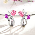 Huitan Pink Purple Tulip Hoop Earrings – CZ Flower Jewelry Hoop Earrings Axl E5401