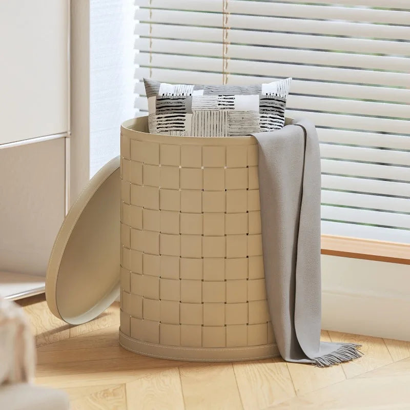 Leather Storage Basket with Lid | Decorative Laundry Organizer Storage Basket Axl
