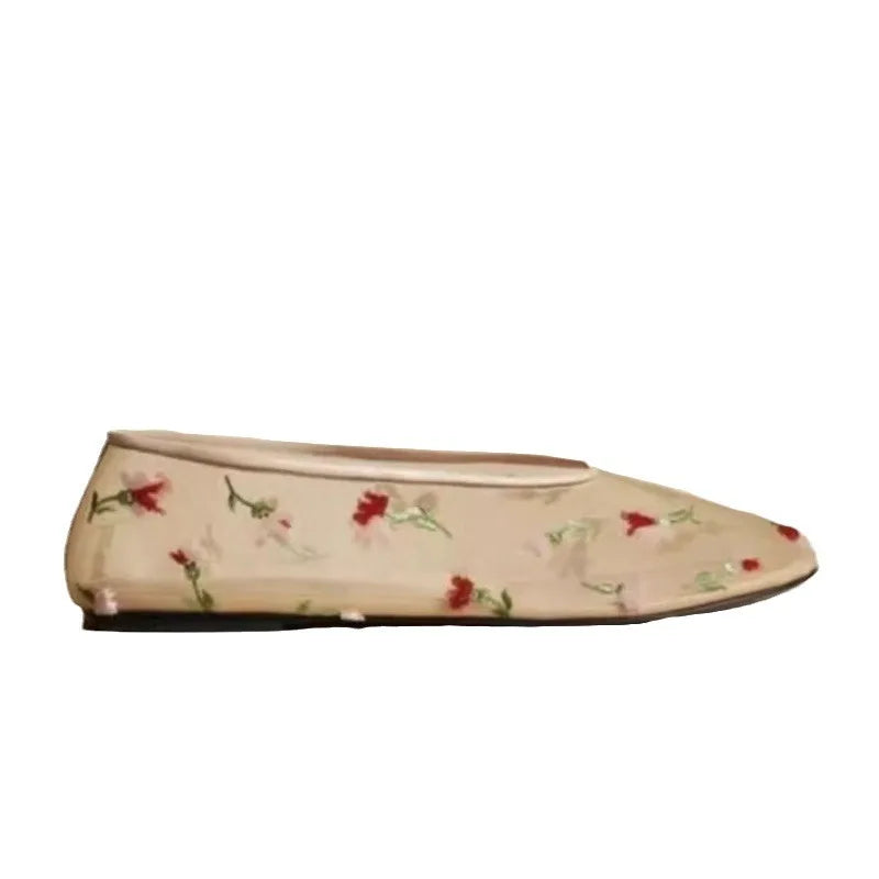 Women's Mesh Floral Ballet Flats – Crystal Bead Mary Jane Shoes Ballet Flats Axl