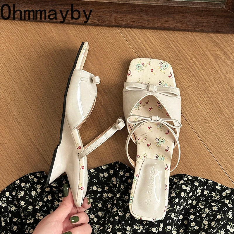 Women's Wedge Slides – Open Toe Butterfly-Knot Heel Slippers Wedge Heel Slides Axl