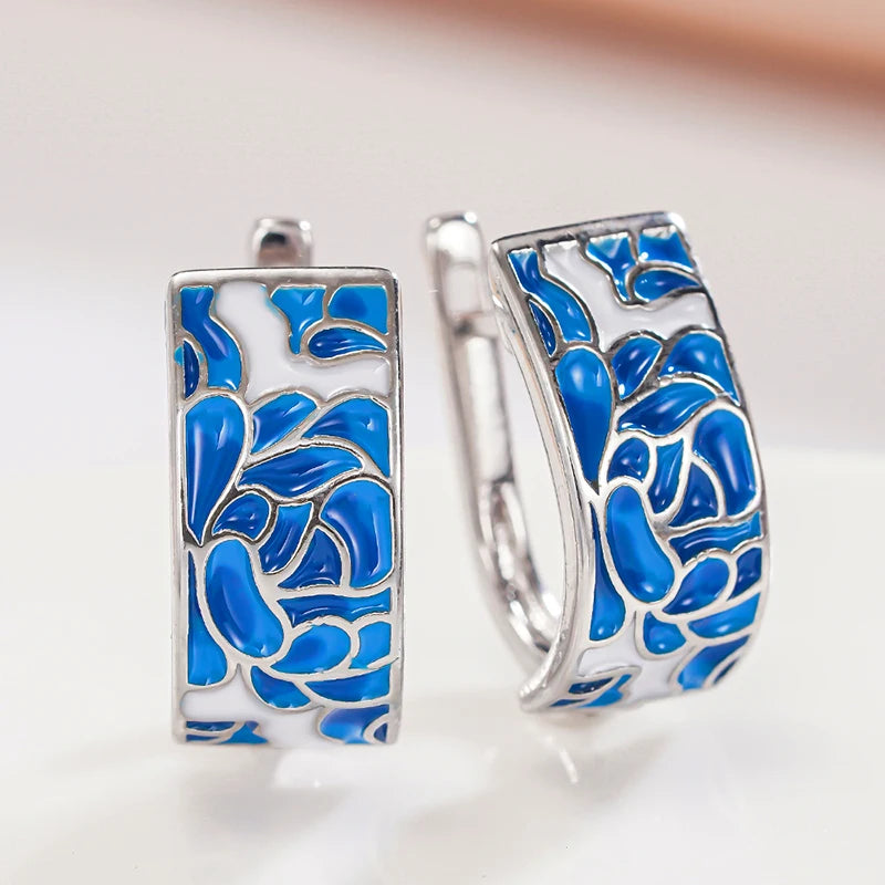 Huitan Blue Flower Hoop Earrings – Women's Silver Jewelry Hoop Earrings Axl