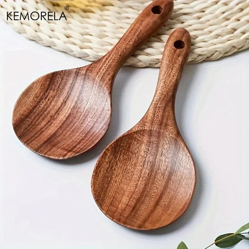 Wooden Rice Paddle & Serving Spoon Set | KEMORELA 1-2 Pcs Wooden Kitchen Utensils Axl