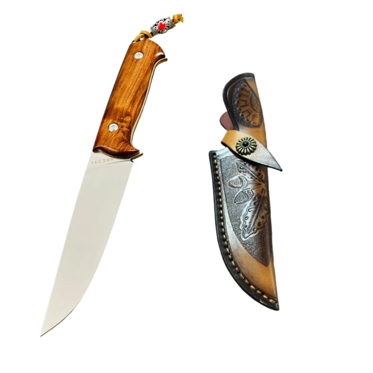 Desert Ironwood Knife – 14C28N Steel 61 HRC + Leather Sheath Kitchen Utility Knife Axl Gift Box Packaging China Mainland
