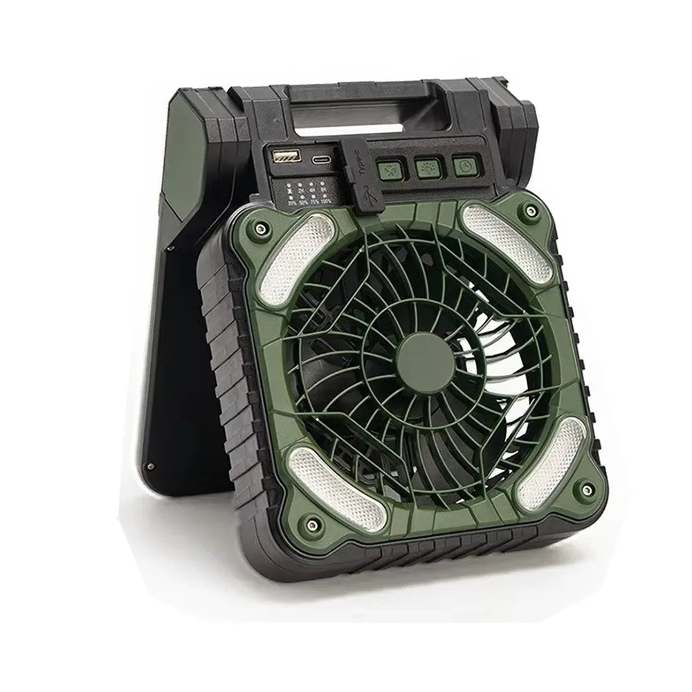 5200mAh Solar Camping Fan with LED Lantern & Sleep Timer Solar Camping Fan Axl Green