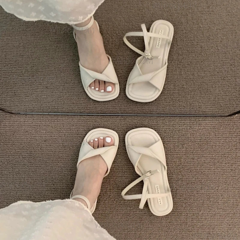 Women's Flat Roman Gladiator Sandals – Square Toe Beach Shoes Women's Flat Sandals Axl