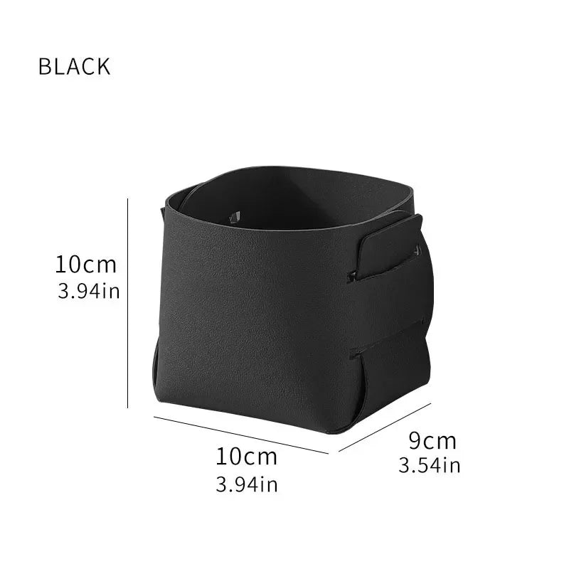 Nordic PU Leather Collapsible Desktop Storage Box – Pen & Makeup Desktop Storage Box Axl Black