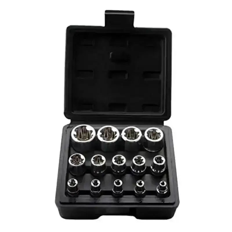 14-Pc External E-Torx Star Socket Set E4–E24 | 3 Drive Sizes Socket Set Axl 1 Set