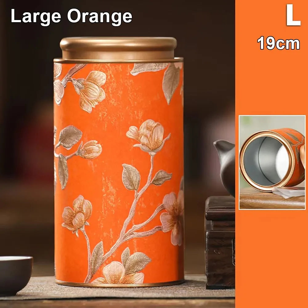 Tinplate Tea Storage Tin Can – Airtight Sealed Jar 10 & 19cm Tea Storage Tin Axl Large Orange