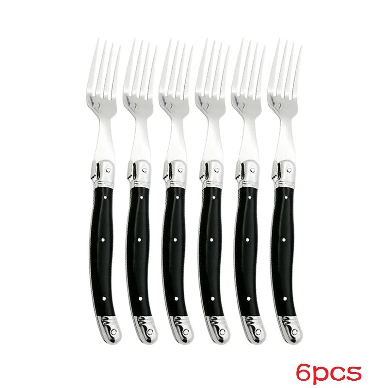 6-Piece Laguiole Stainless Steel Cutlery Set – Spoons & Forks Flatware Cutlery Set Axl Black fork