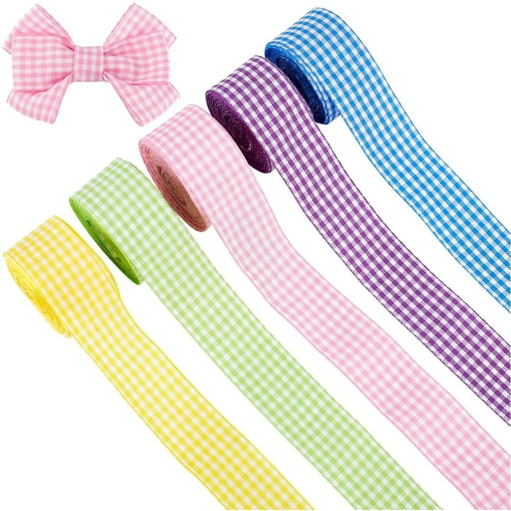 25 Yards Tartan Plaid Ribbon Set – 5 Colors, 1 Inch Polyester Craft Ribbon Set Axl