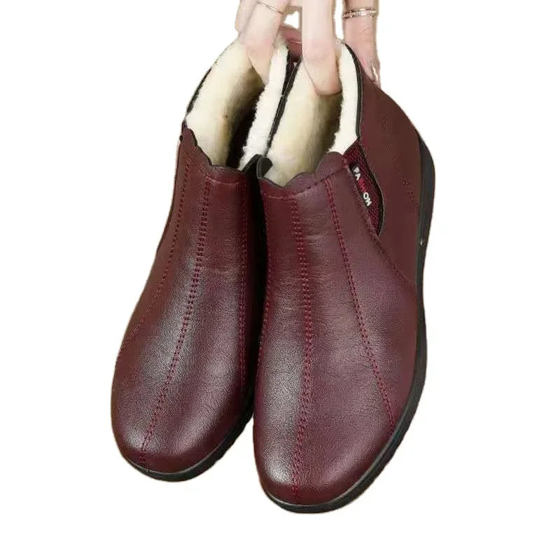 Women's Plush-Lined Wedge Ankle Boots – Winter PU Leather Wedge Ankle Boots Axl