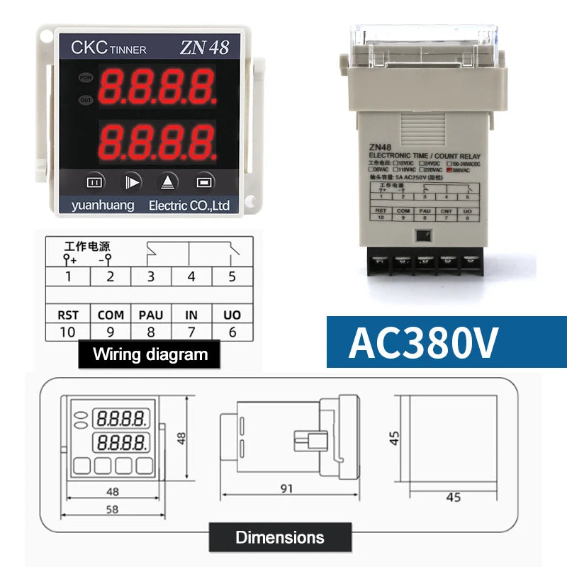 ZN48 Digital Time Relay Counter 220VAC 380VAC 24VDC | CKCTINNER Digital Timer Relay Axl ZN48 380VAC