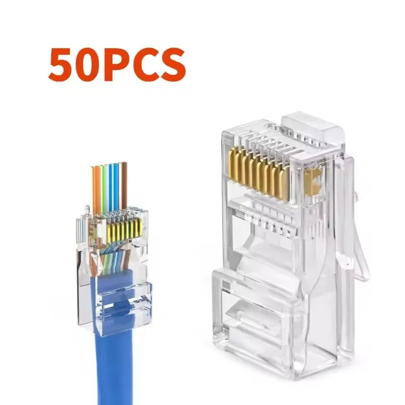 50-Pack RJ45 Crystal Plugs – Cat5e Cat6 Network Connectors Network Cable Connectors Axl