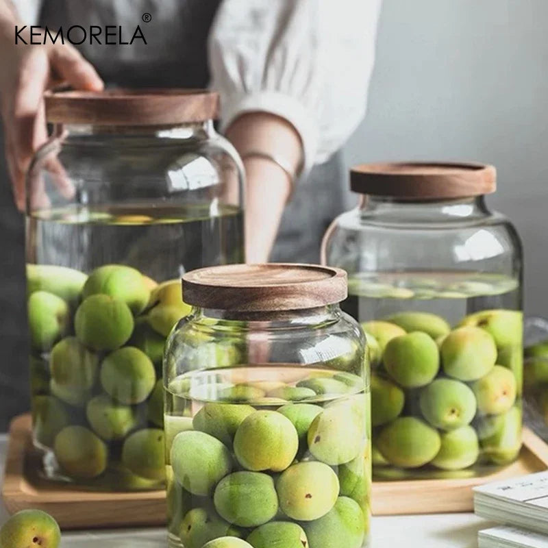 KEMORELA 3L Glass Jar with Acacia Airtight Lid – Food Storage Glass Storage Jar Axl
