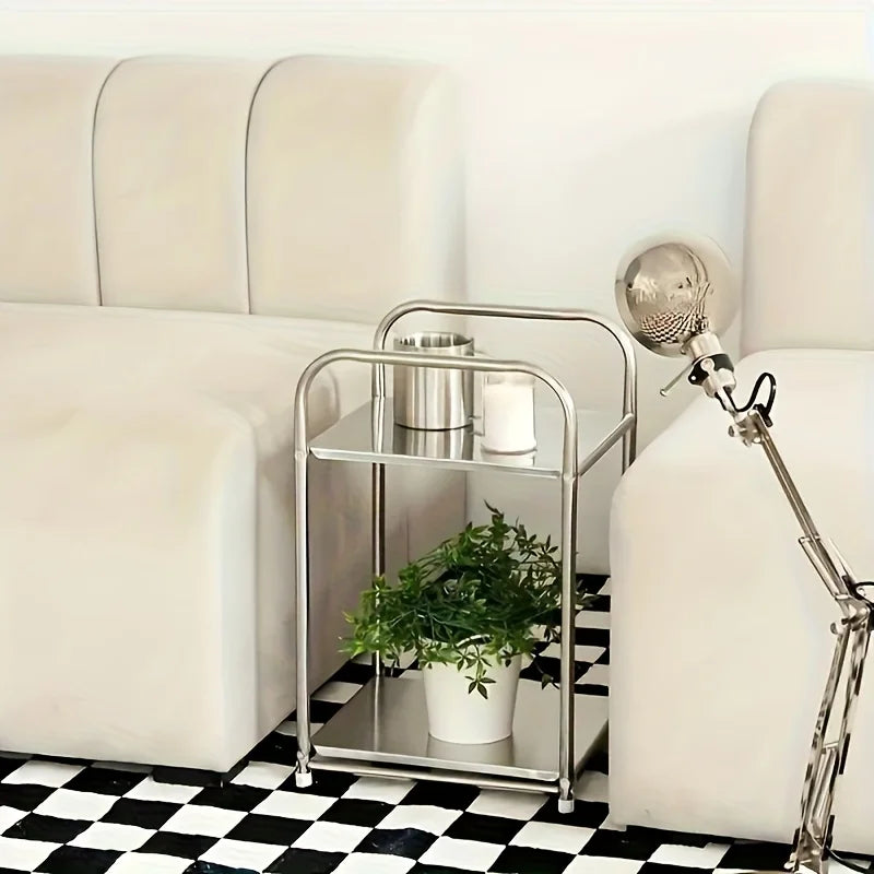 Modern Stainless Steel Side Table & Nightstand Shelving Unit Metal Side Table Axl