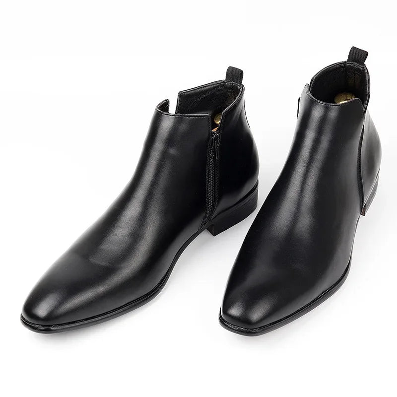 Men's Chelsea Boots – Zipper Chunky Heel PU Leather Ankle Boot Men's Chelsea Boots Axl