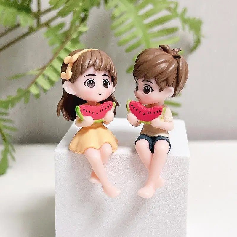 Watermelon Couple Figurines – Miniature Car & Garden Ornament Couple Figurine Set Axl