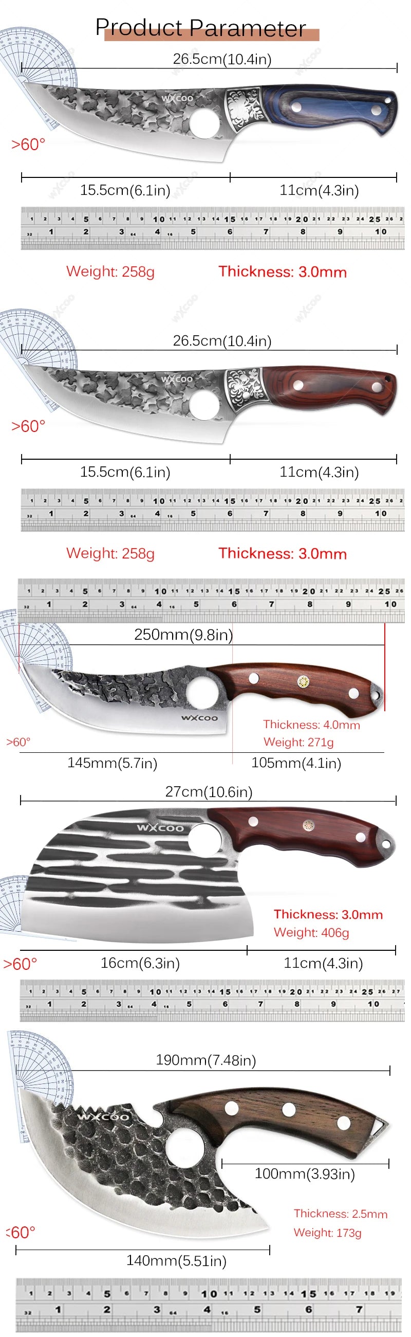WXCOO Forged Boning & Cleaver Chef Knife | High Carbon Steel Forged Chef Knife Axl