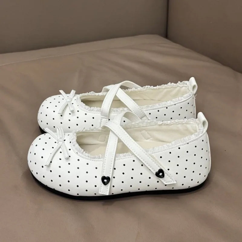 Women's Polka Dot Bow Mary Jane Ballet Flats | Non-Slip Ballet Flat Shoes Axl 36 black