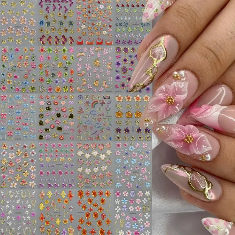 5D Floral Nail Stickers – Bronzing Blossom Petal Appliques DIY Nail Art Stickers Axl