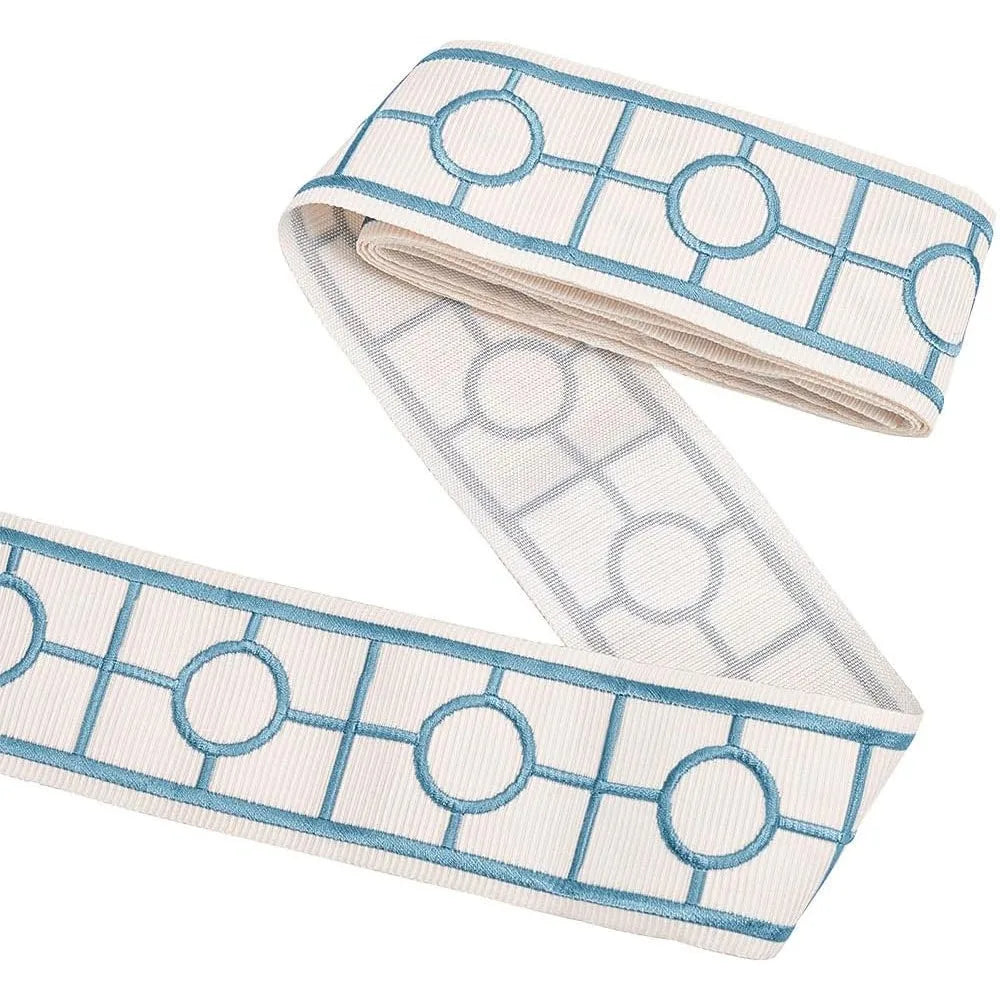 Aqua Jacquard Geometric Embroidery Ribbon 65mm x 2M Decorative Craft Ribbon Axl AECH04-17999