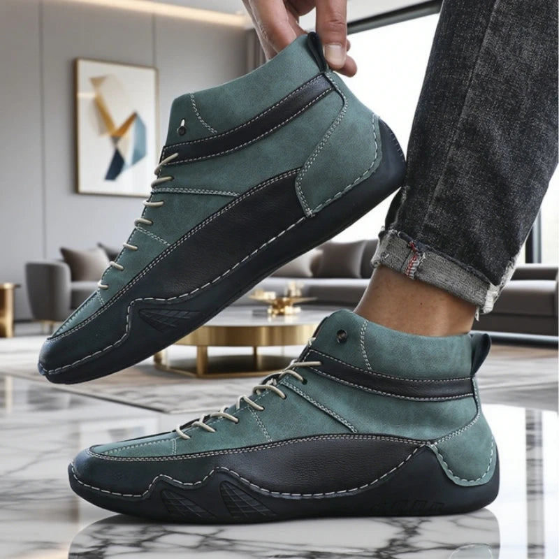 Men's Two-Tone High Top Leather Casual Sneakers | Color Block Men's Casual Sneakers Axl